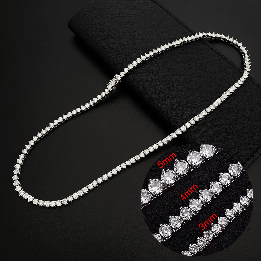 3 Prongs D VVS1 Full Moissanite Tennis Necklace 925 Sterling Silver 3/4/5mm Diamond Chain with GRA Fine Jewelry for Women Man