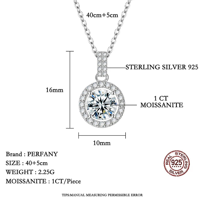 PERFANY 1-5CT Moissanite Necklace for Women S925 Pure Silver Round Laboratory Diamond Pendant Fashionable Wedding Luxury Jewelry