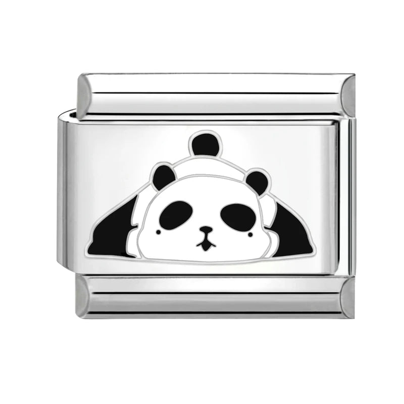 Fashion Charm Bracelet Checkerboard Panda Elephant Charm Italian Links Fit 9mm Bracelet Stainless Steel DIY Making Jewelry