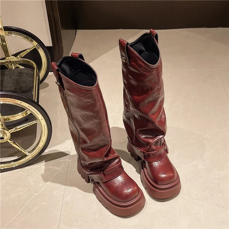 Women's Boots 2025 New Style Retro High Western Boots for Autumn and Winter Fashion Versatile Female Knight Boots