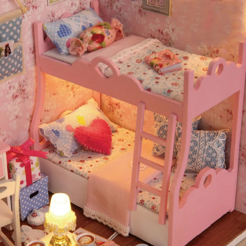 Kitten Mini Doll House Model Building Assembled House Home Kit Creative Room Bedroom Decoration with Furniture Birthday Gifts