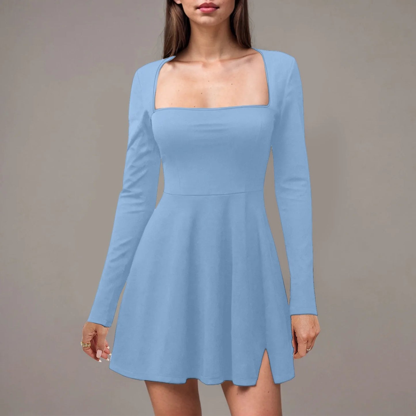Y2k Ladies Dresses 2025 Fashion Fall Bodycon Sweetheart Neckline Long Sleeve Slit Flare Mini Dress Women Shirt Vestidos Alluring