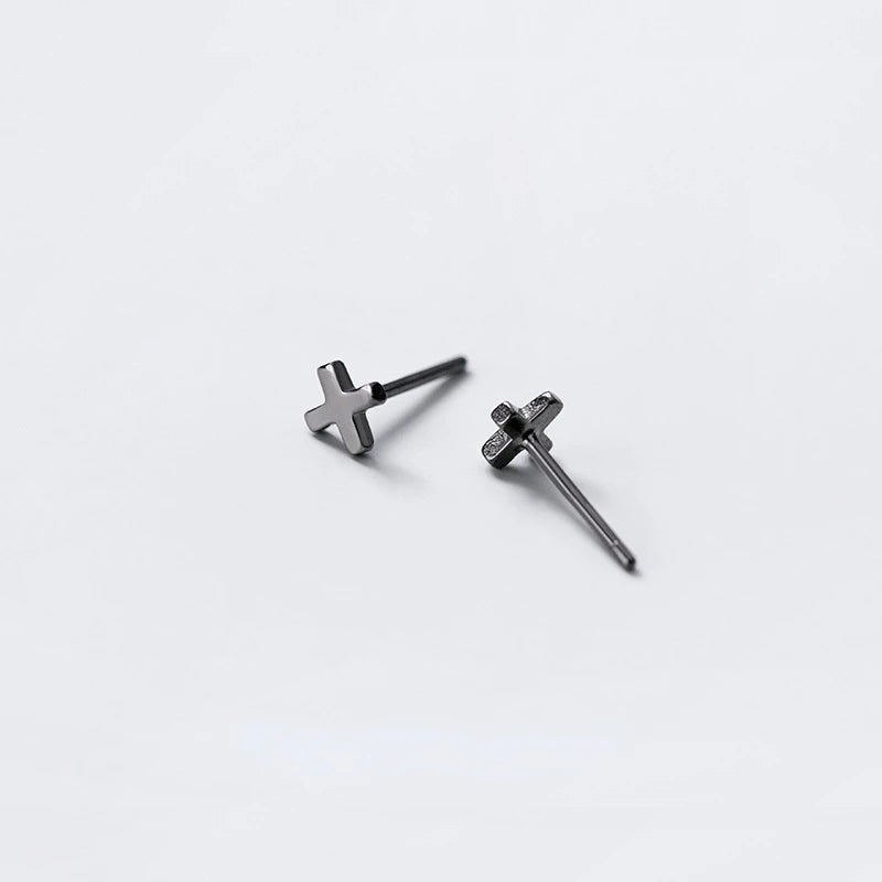 925スターリングシルバー ブラッククロススタッドピアス レディース ヒップホップファッション メンズ レディース ジュエリー