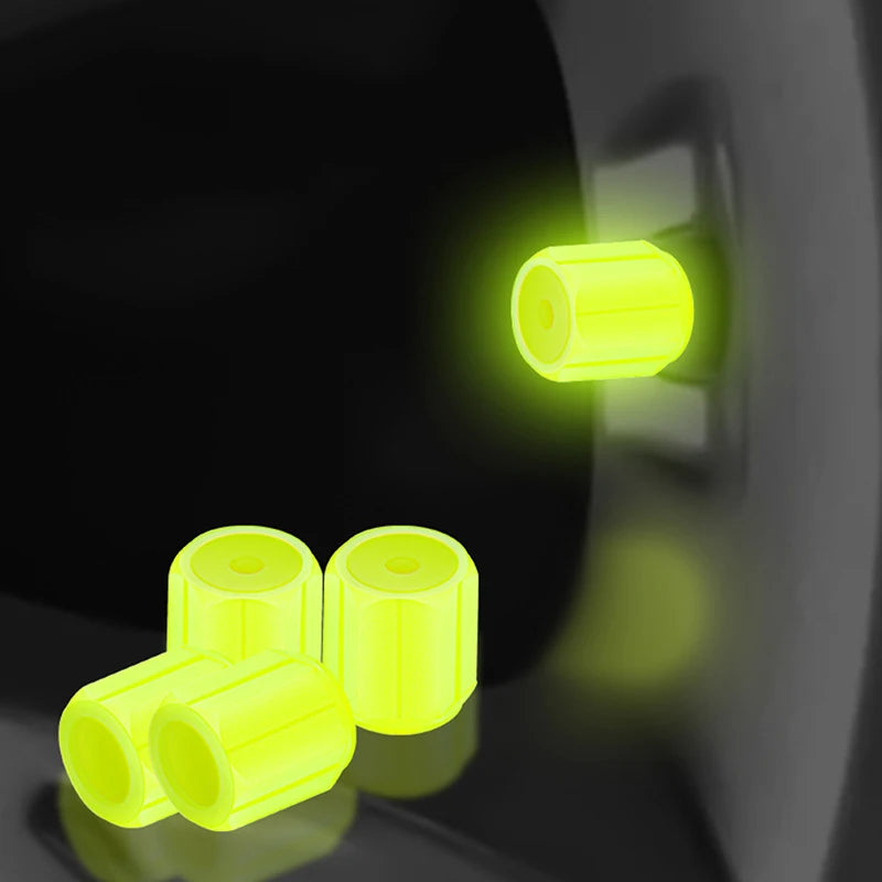 4pcs Universal Fluorescent Luminous Tire Valve Stem Covers Car Tire Valve Cap Green /Yellow/Blue/Red Fluorescent Powder