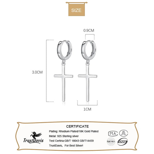 TrustDavis 本物の925スターリングシルバー製 ファッション 個性的 クロスフープイヤリング レディース ウェディングパーティー 高級S925ジュエリー H070