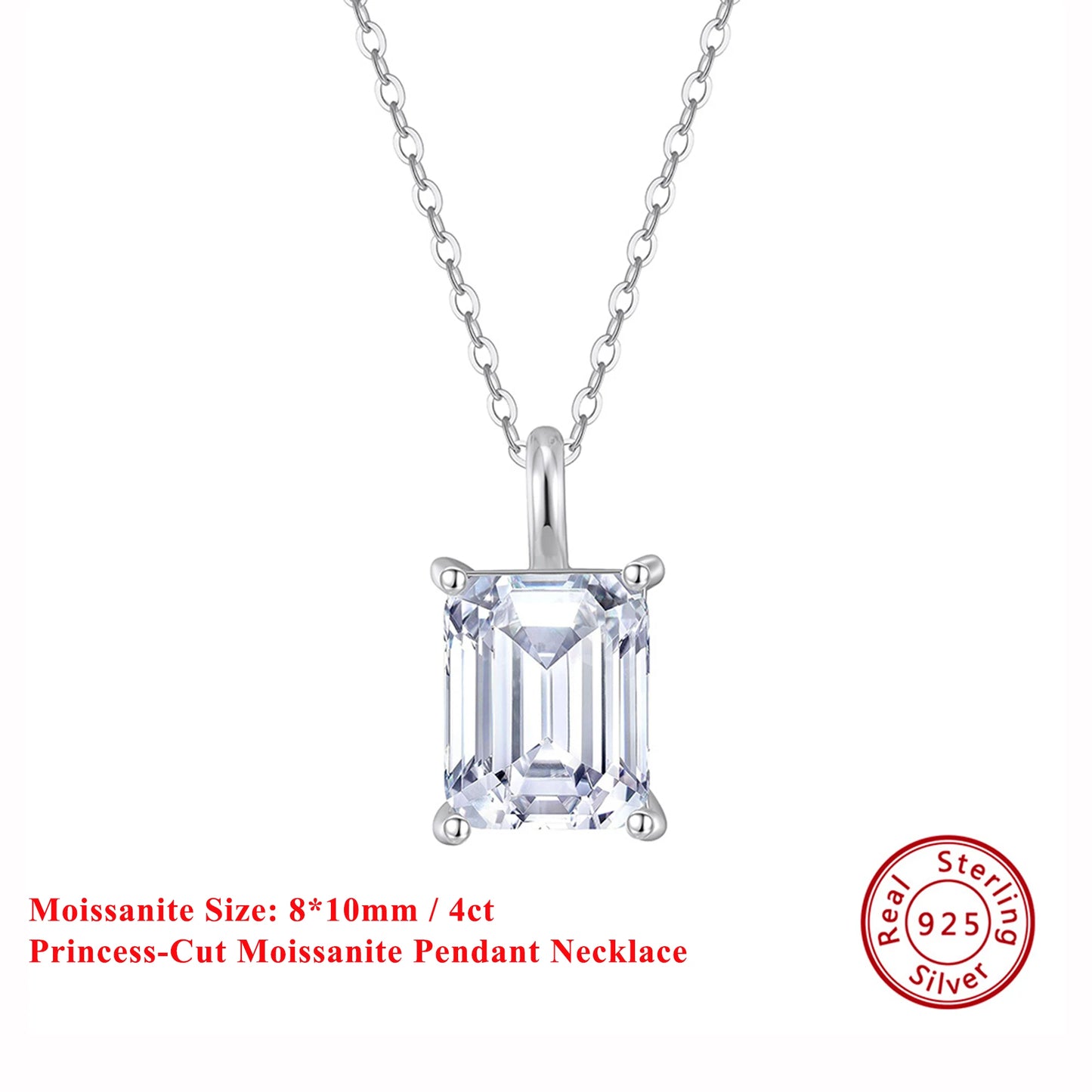 EFFIE QUEEN 925 Sterling Silver Necklace Featuring a Stunning Princess-Cut Moissanite Pendant, Ideal Jewelry for Women MON09