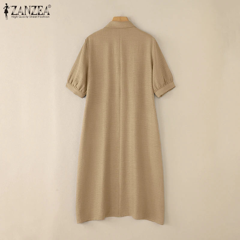 ZANZEA Women Fashion Shirt Dress 2025 Summer Sundress Lapel Neck Short Sleeve OL Work Dresses Casual Buttons Midi Vestidos Robe