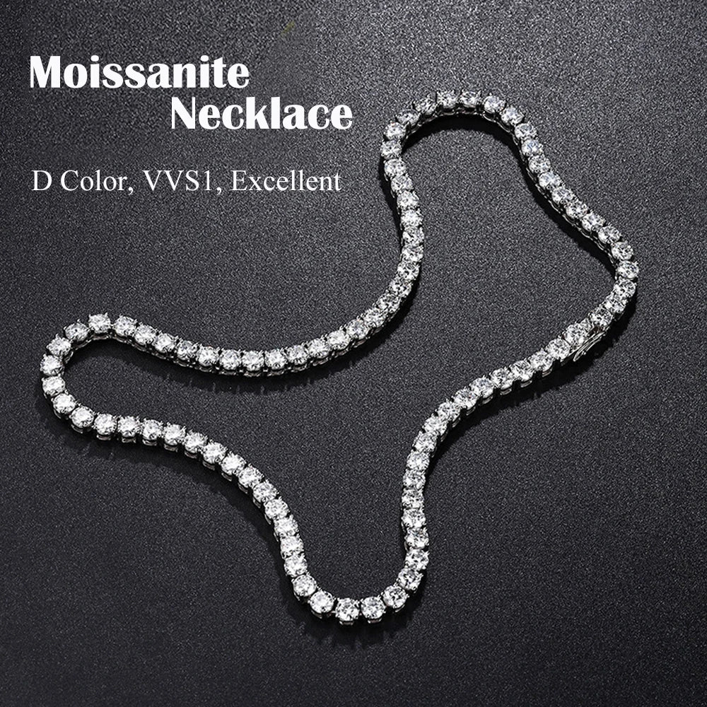 3/4/5/6.5mm Real Moissanite Tennis Necklace Bracelet for Men Women 925 Sterling Silver Lab Diamond Neck Chain Party Jewelry Gift