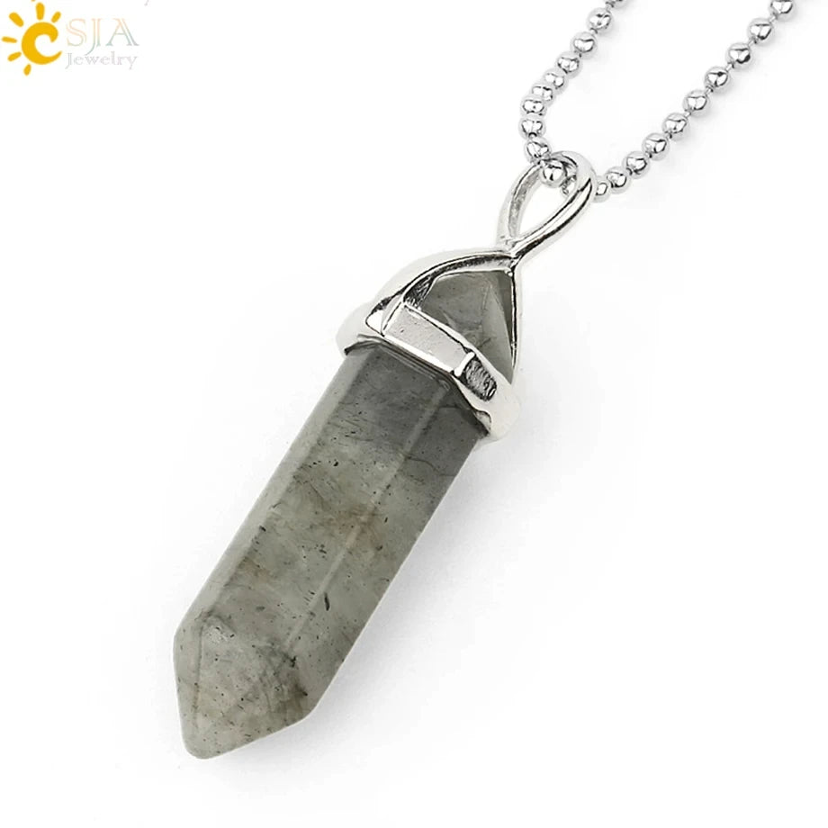 CSJA Hexagonal Bullet Crystal Necklaces Natural Gem Stone Quartz Necklace Pendant Chakra Amethysts Pink Quartz Lapis Lazuli G957