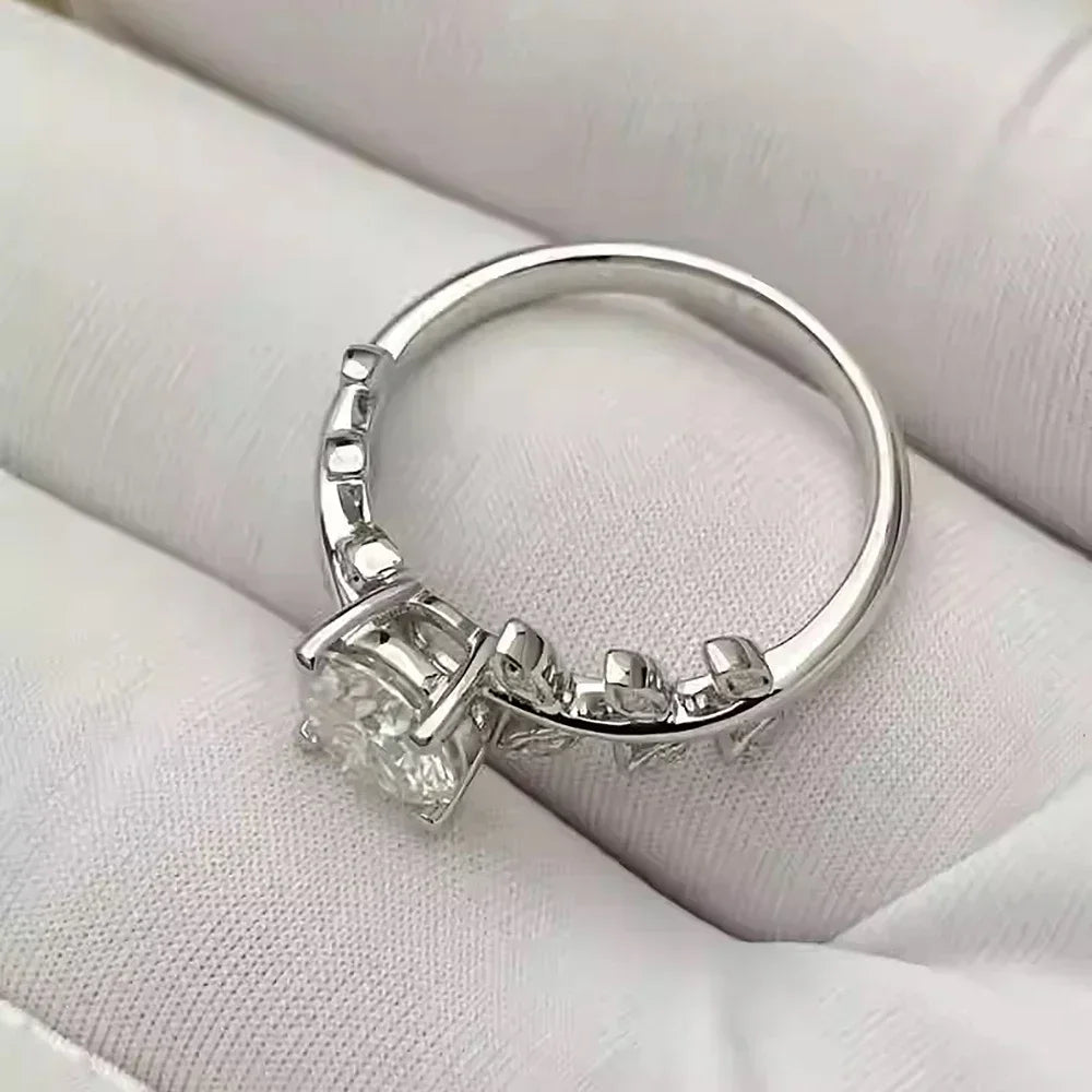 1CT Leaf Moissanite Diamond Engagement RingsCertified for Women 925 Sterling Silver Plated White Gold Wedding Band Promise Ring
