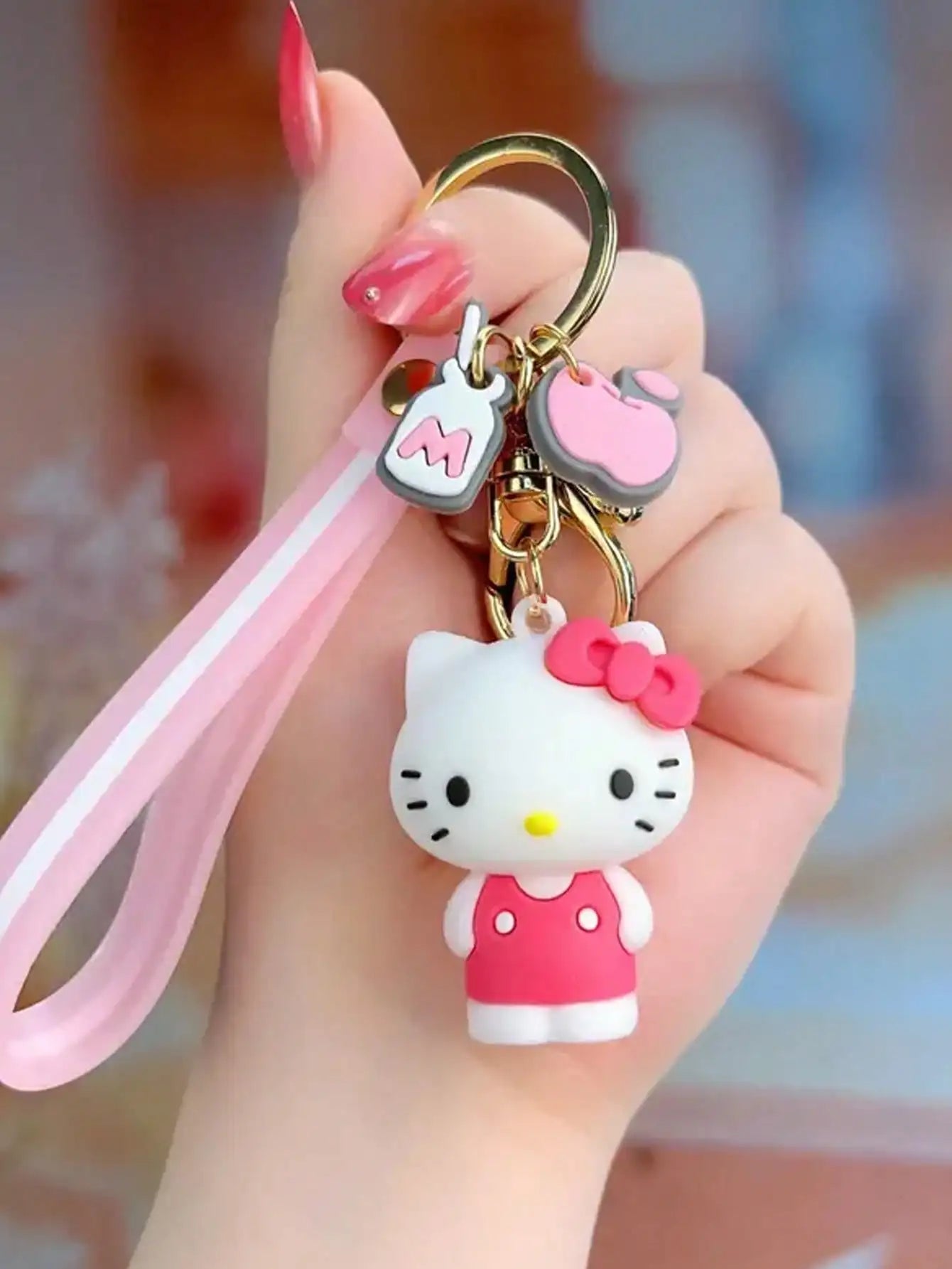 1Pc Adorable Cartoon Kuromi Hello Kitty Keychain - Y2K Style PVC with Cute Design for Women- Schoolbag Decor Accessory