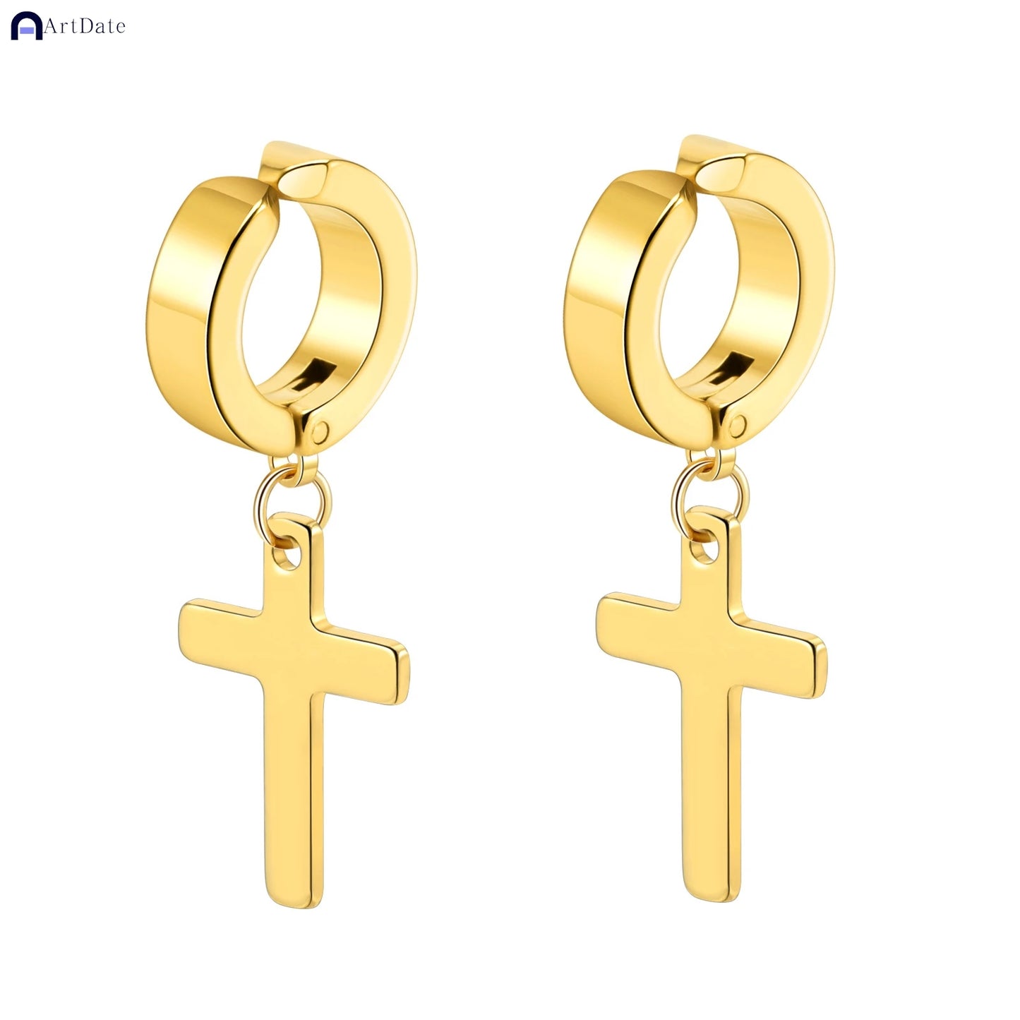 2個入り ステンレススチール メンズ クロス スター パンク ダングルイヤリング ゴシック レディース クロス イヤーフープイヤリング ハギーズ ペンダント ピアスジュエリー