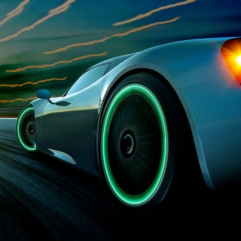 4 Universal Fluorescent Luminous Tire Valve Stem Covers Car Tire Valve Cap Green /Yellow/Blue/Red Fluorescent Powder