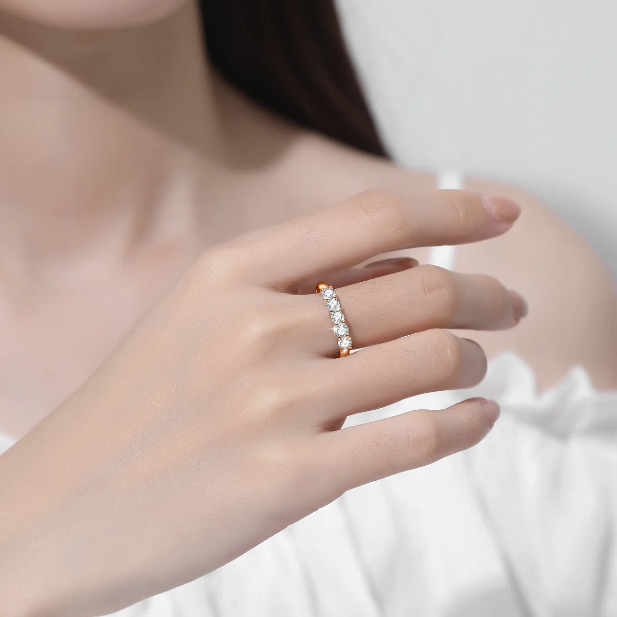 5pcs Stones Moissanite Diamond Ring for Woman Silver 925 100% Rose Gold Plated Fine Jewelry with Certified Engagement Gifts