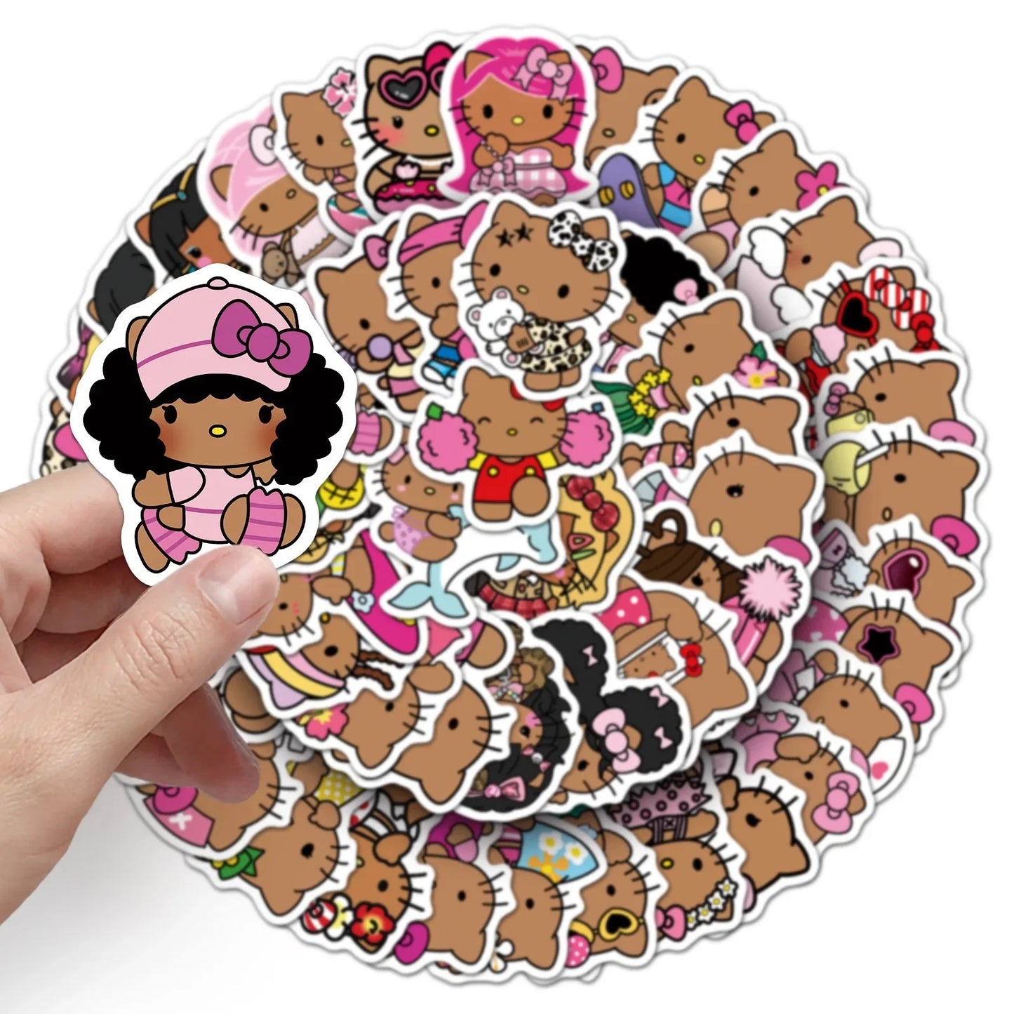 10/50PCS Cartoon Cute Black Skin Hello Kitty Stickers Kawaii Graffiti Decorative Luggage Notebook Waterproof Decal Kids Gift Toy