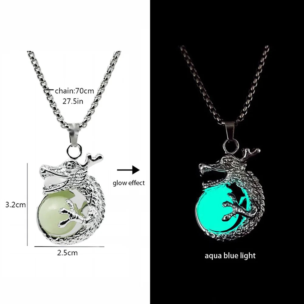 Hiphop Rock Stainless Steel Chain Luminous Alloy Dragon Pendant Glowing Necklace Night Dance Disc Glow In The Dark Necklace