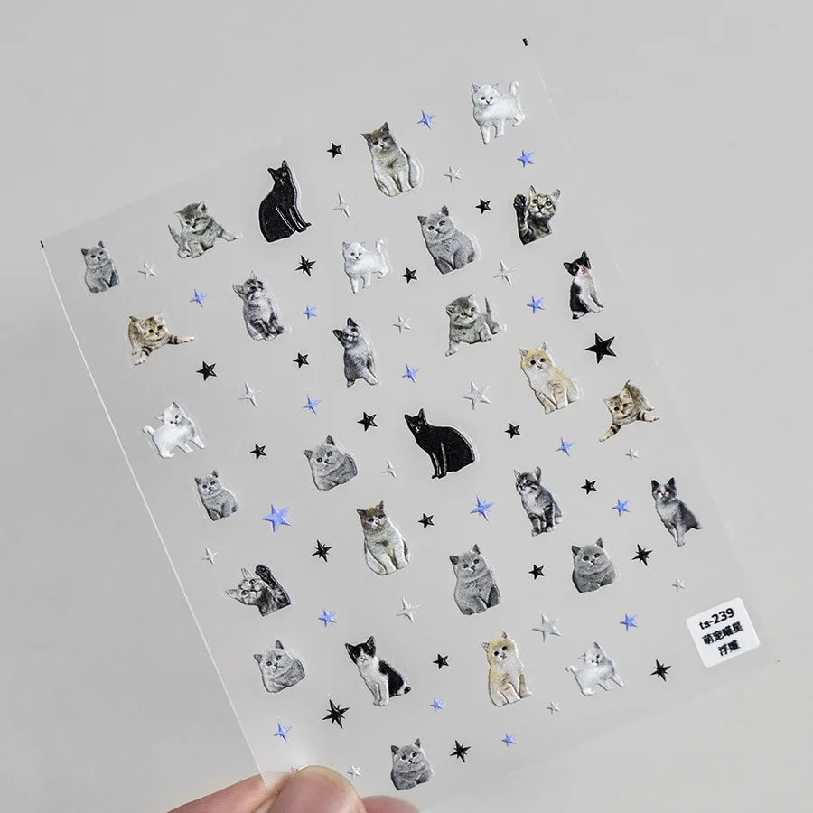 Lovely Dog Cat Animal Bunny 3D Soft Embossed Relief Self Adhesive Nail Art Stickers Cute Pretty Puppy Kitty Star Manicure Decals