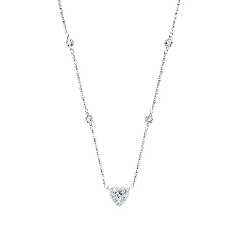 TY 0.8CT Moissanite 925 Sterling Silver Necklace for Women Heart Pendant Necklace D Color Shining Fine Jewelry Lab Diamond