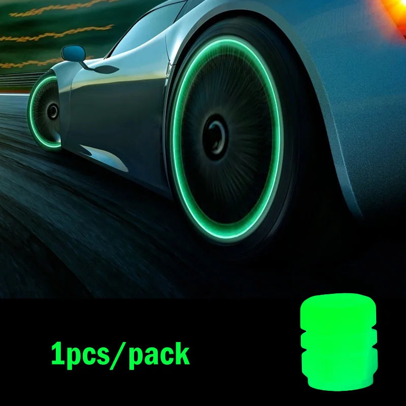 4 Universal Fluorescent Luminous Tire Valve Stem Covers Car Tire Valve Cap Green /Yellow/Blue/Red Fluorescent Powder