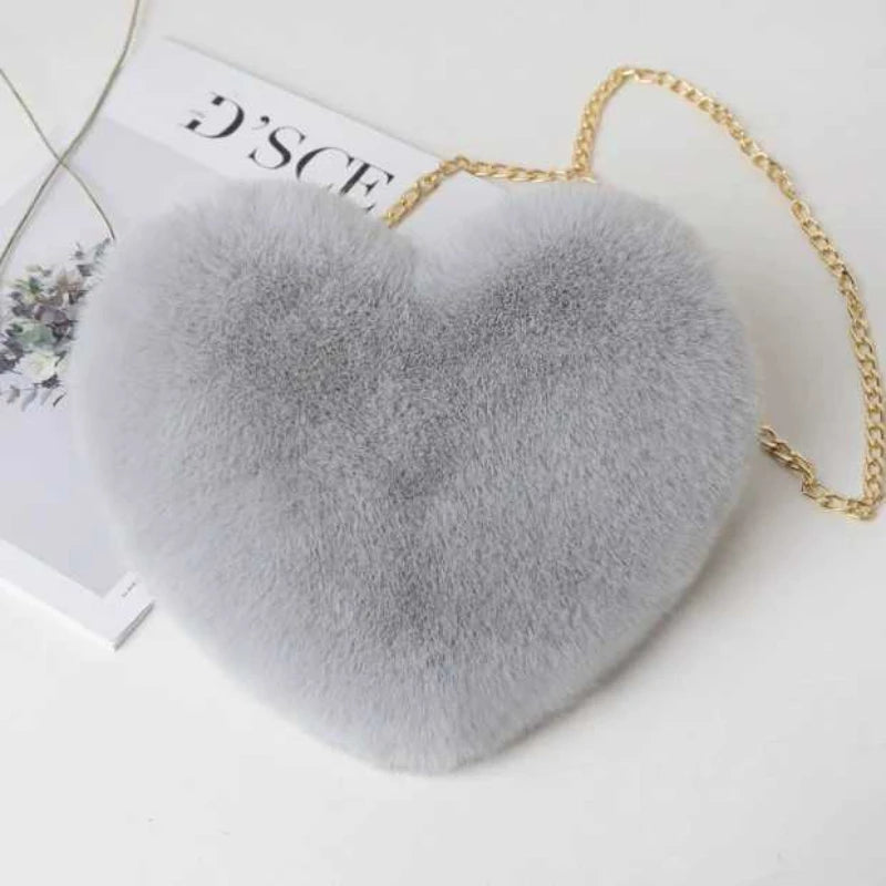 Love Bag New Valentine's Day Chain Plush Heart shaped Bag Female Diagonal Cross Bag Peach Heart shaped Love Small Bag Female