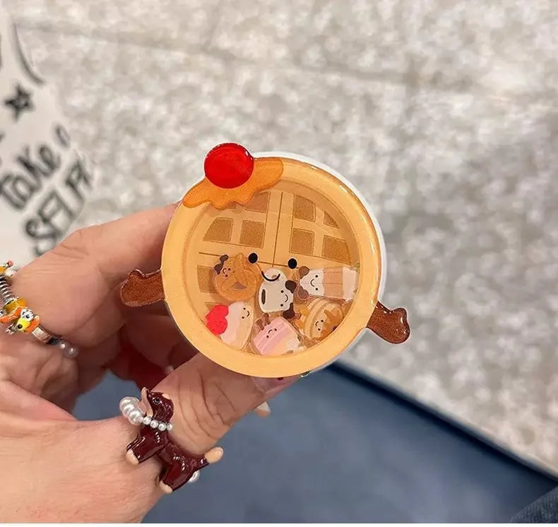 Luxury Cute Waffle Cake Magsafe Wireless Charge Case For iPhone 13 14 15 16 Pro Max Funny Cartoon Waffle Shake Magnetic Holderr