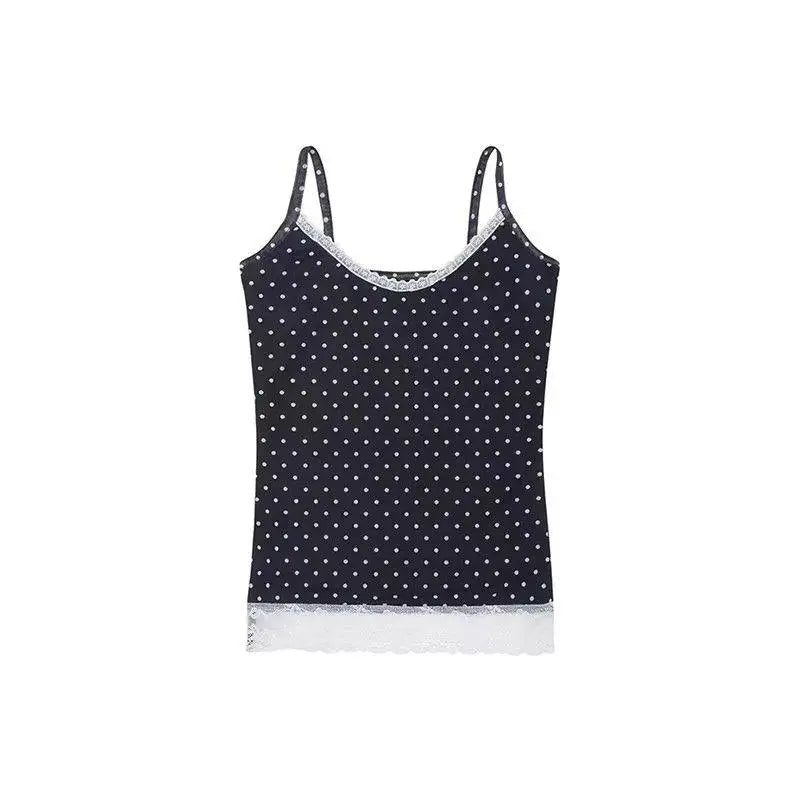 Yedinas Dot Patchwork Lace Halter Tops Sleeveless Tshitrs Tank Tops Summer Camisole Women Clothes Sexy Streetwear Y2k Chic