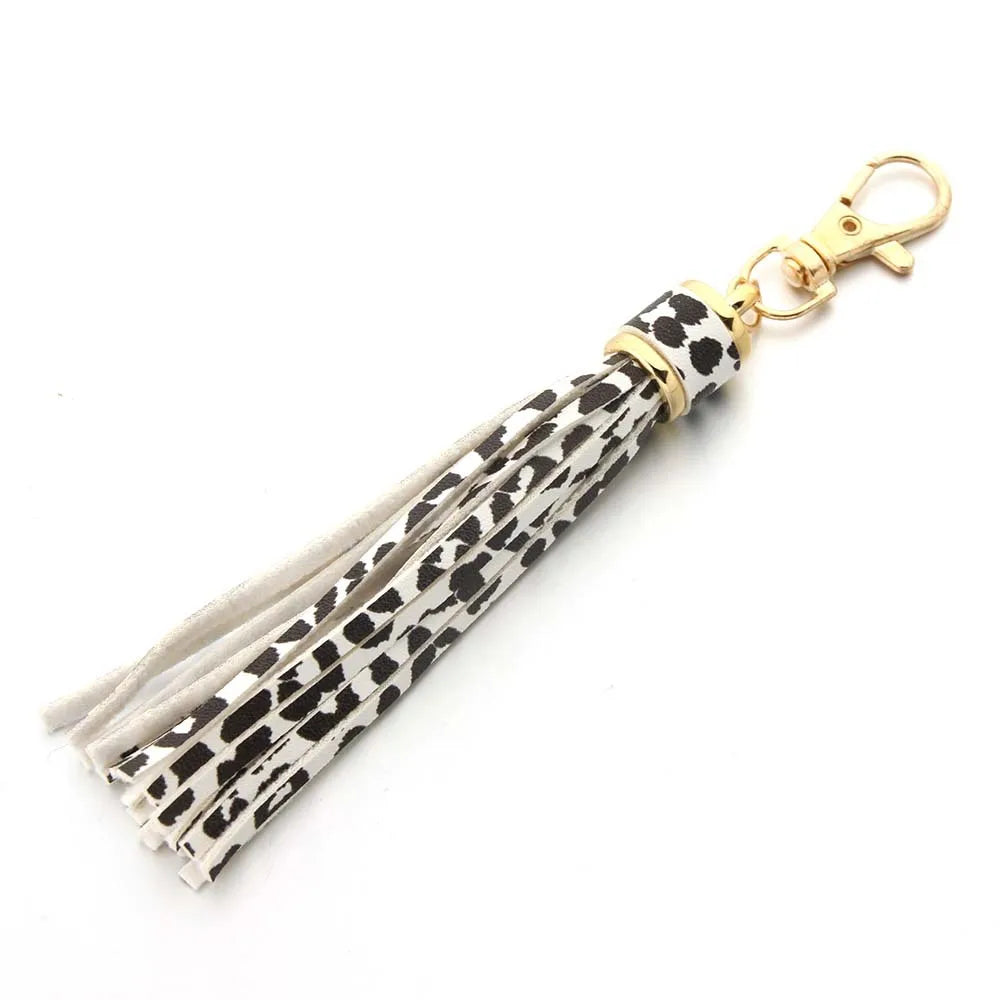 Hot selling copper alloy lobster buckle leather tassel pendant keychain bag accessories for women