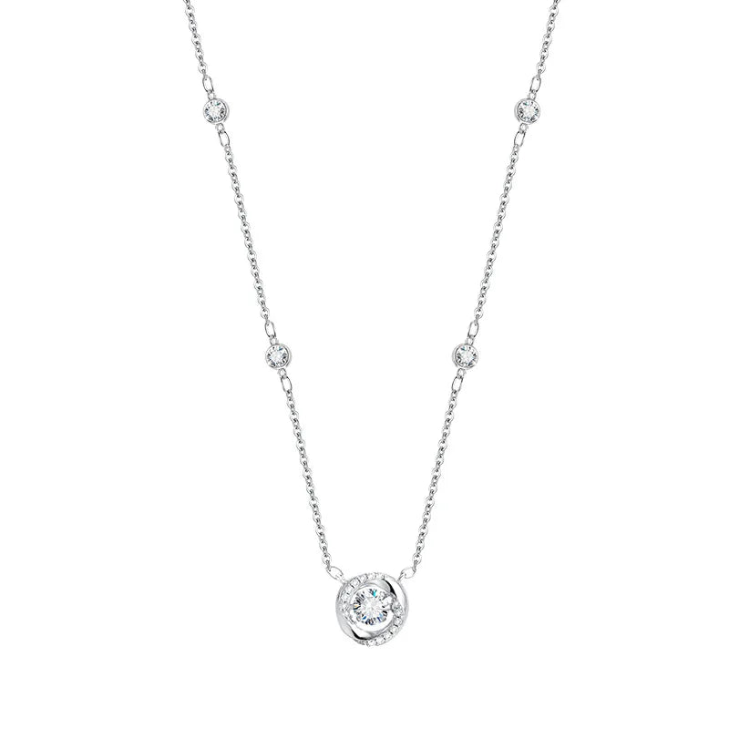 RAPRGOLD GRA Certified Moissanite Round Dancing Pendant Necklaces for Women 925 Sterling Silver Jewelry Chains for Wedding Gifts