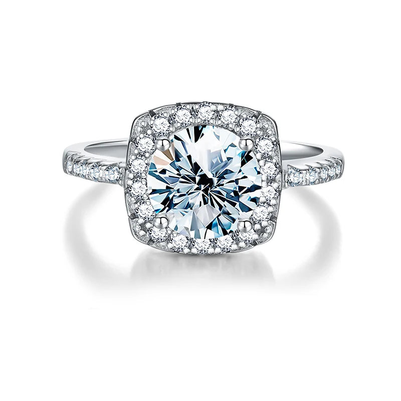 DWJ 0.5-3 Carat D Real Moissanite Diamond Wedding Halo square Rings for Women Original 925 Sterling Silver New in Fine Jewelry