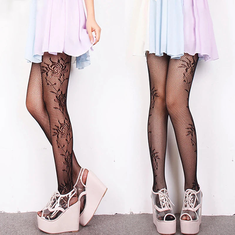 Woman Girls Gothic Cartoon Fishnet Stockings Snake Kuromies Skull Socks Mesh Tights Panties Lolita Plus Size Pantyhose Leggings