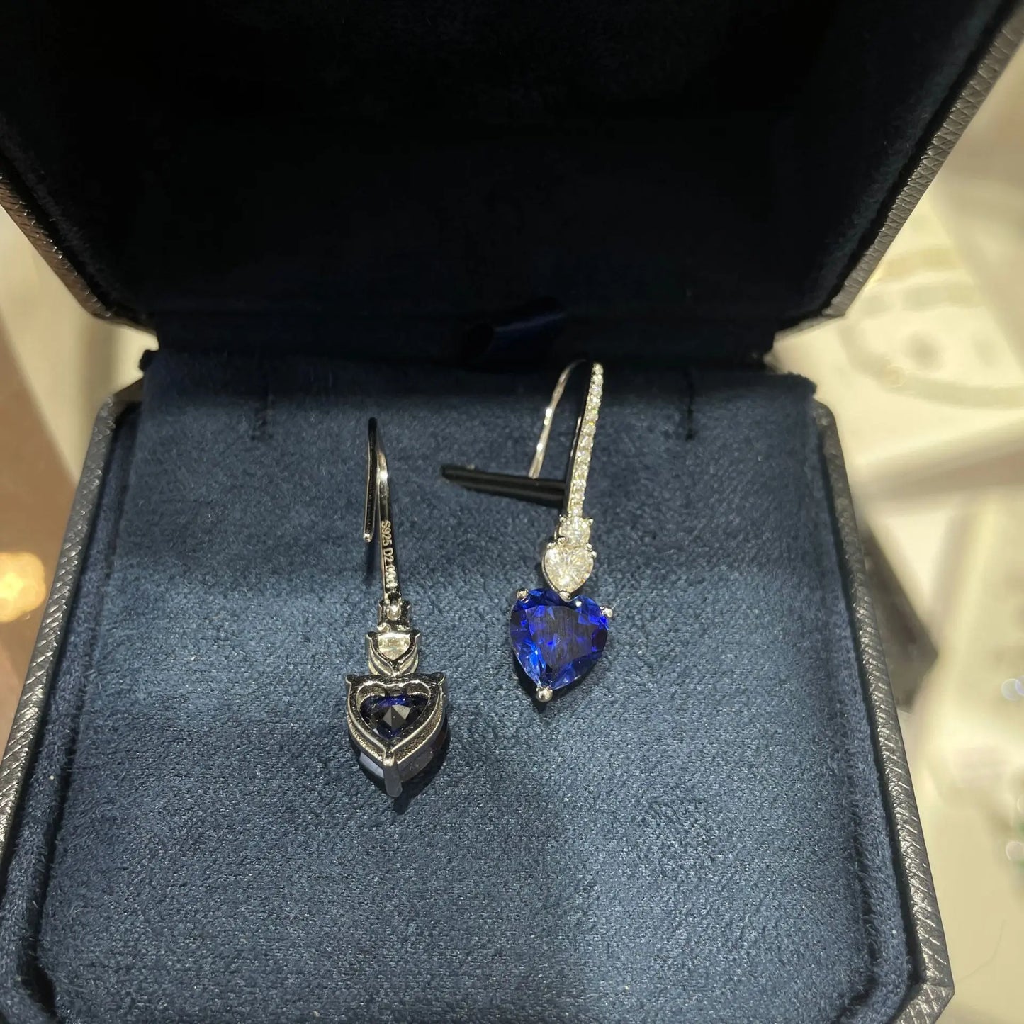 Full Moissanite D Color Diamond Stud Blue Lab Grown Sapphire Women's Earrings 925 Silver 18K White Gold Moissanite for Women