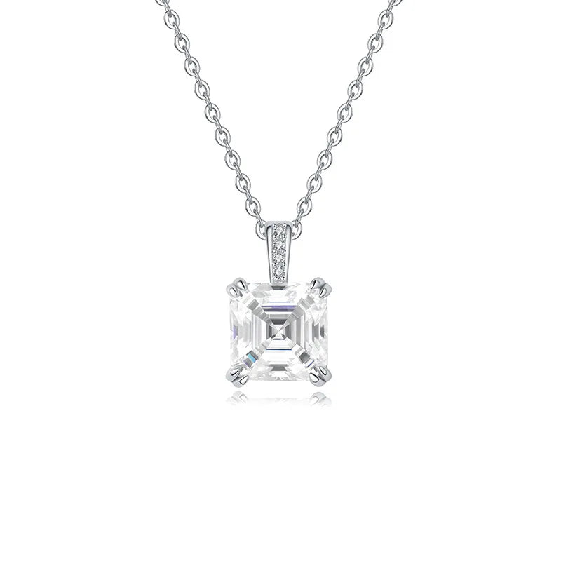 4 Claws 100% 925 Sterling Silver Real 3ct Asscher Moissanite Pendant Necklace for Women Sparkling Party Fine Jewelry Gifts