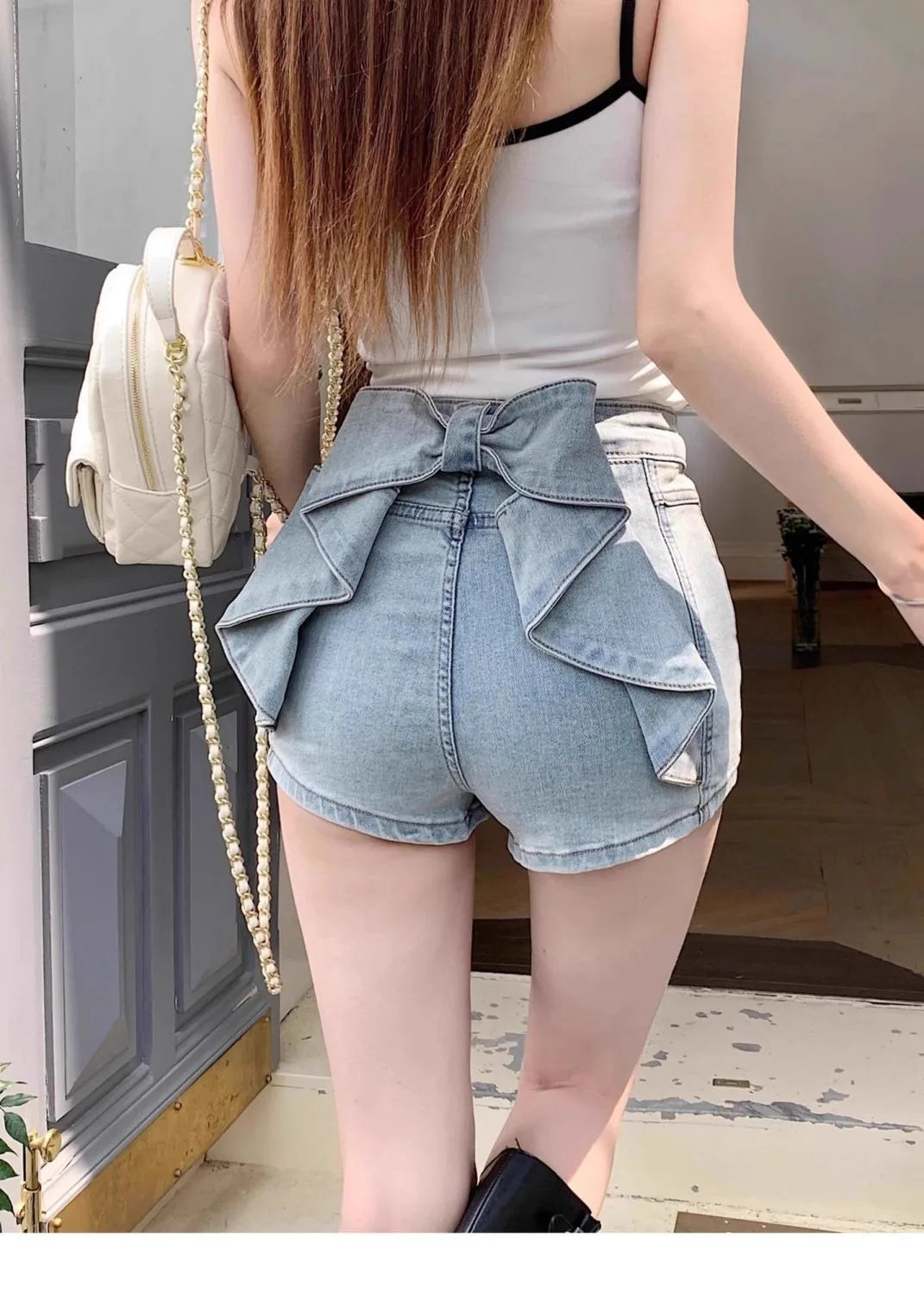 Women's Sexy Denim Shorts Y2K Petite High Waisted Hip Lifting Shorts with Personality 3D Bow Detail Slim Summer Hot Pants