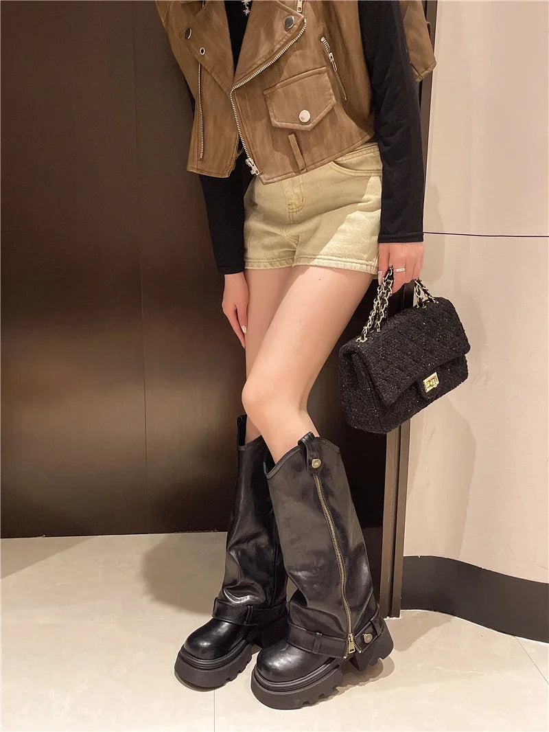 Women's Boots 2025 New Style Retro High Western Boots for Autumn and Winter Fashion Versatile Female Knight Boots
