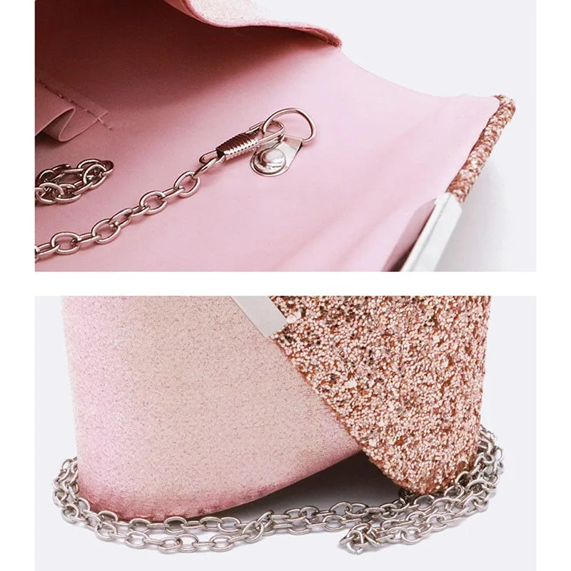 Women Clutch Glitter Sequins Evening Party Handbag Portable Black Gold Silver Pink Wedding Clutch Purse Envelope Clutch