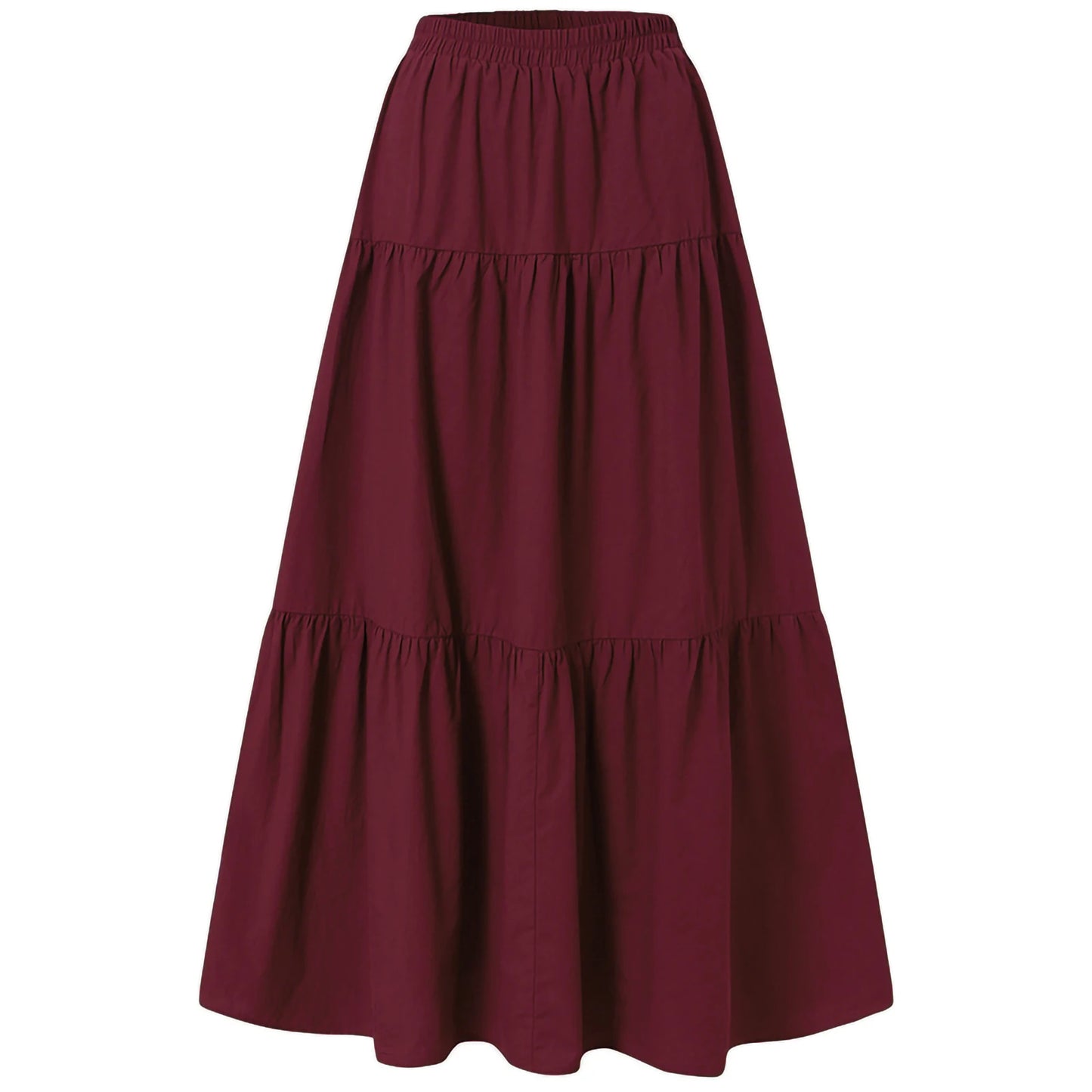 Women´s Casual Long Skirts Solid Color Pleated Big Hem Elastic Waist Loose Fit Skirts Simple Style Bottoms