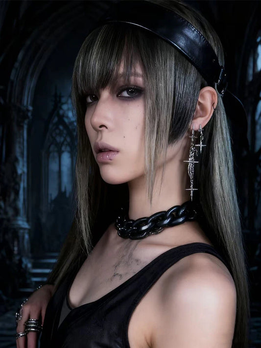 クロスチェーンダングルイヤリング、ユニークなジュエリーアクセサリー、ゴシックパンクスタイル、男女兼用