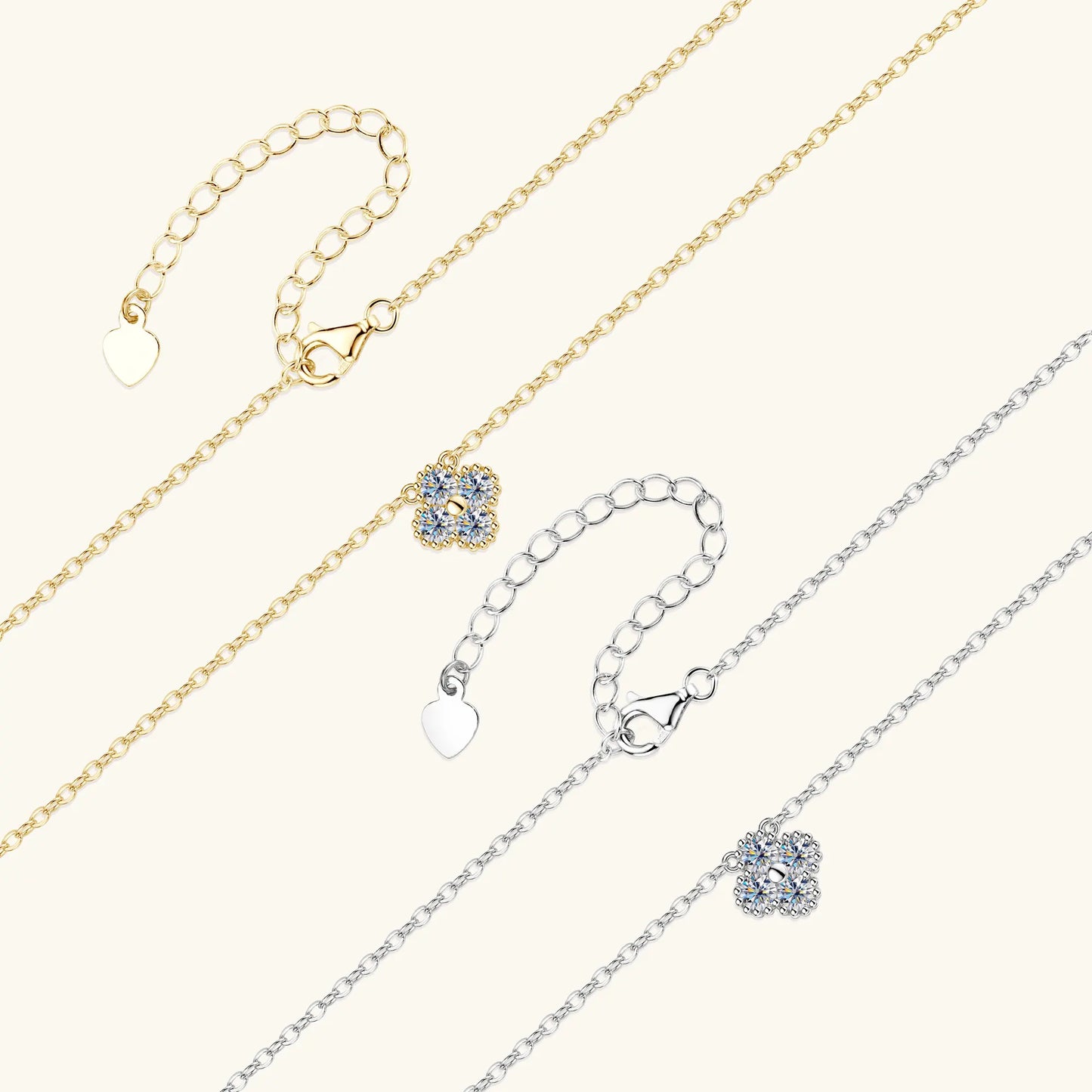 Sweetrain 3mm Certified Moissanite Pendant Necklace for Women Classic Clover Flower Neck Chain 100% Pure 925 Silver Chain Charm