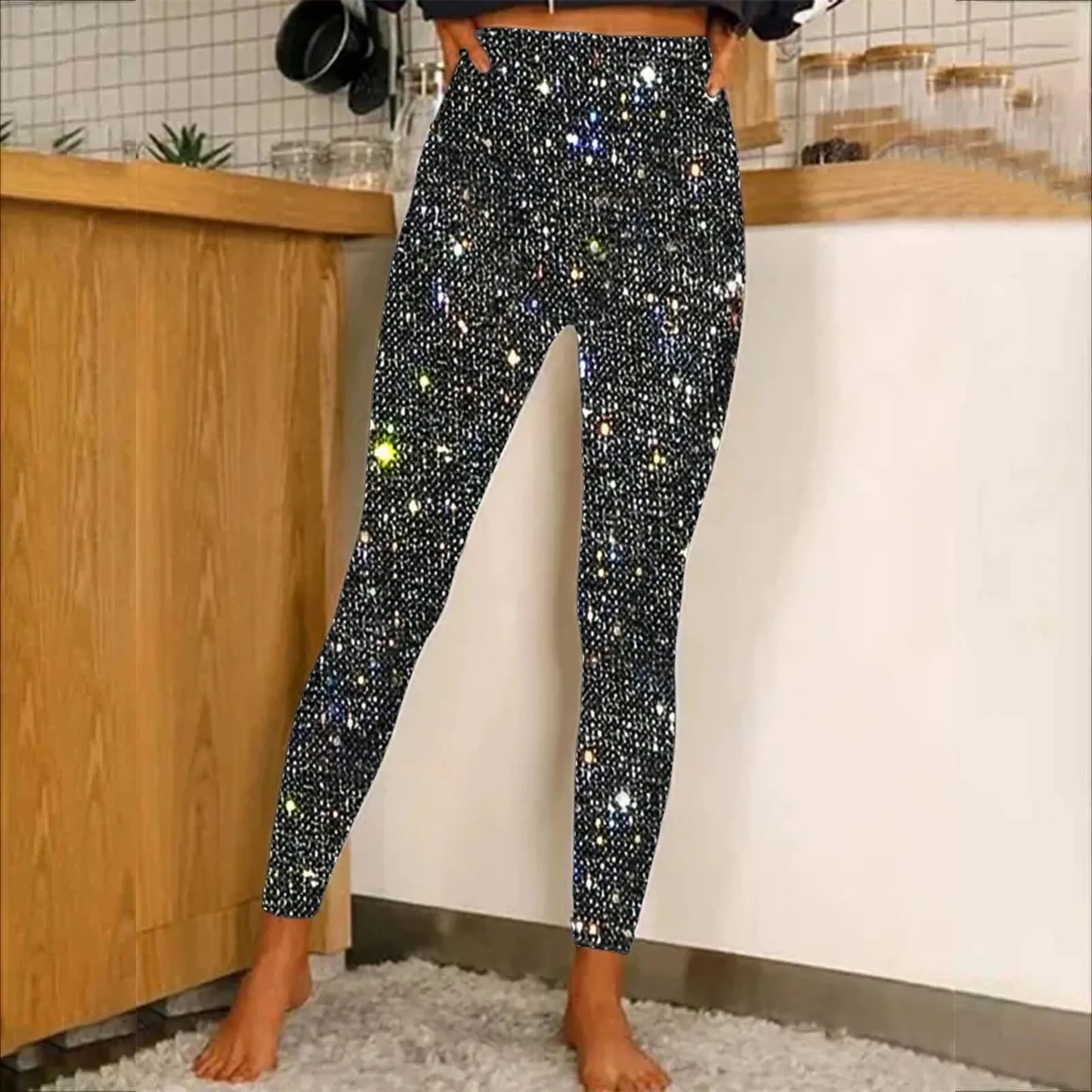 Women Sequin Leggings High Waist Bottoming Trousers Fashion High Waist Party Nightclub Leggings Sexy Ladies Slim Long Pants