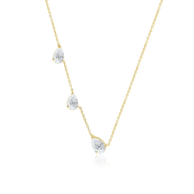 Smyoue Gradient Moissanite Necklace for Women 3 Gems Pear Cut Certified Luxury Pendant Lab Diamond Jewelry Sterling Silver 925