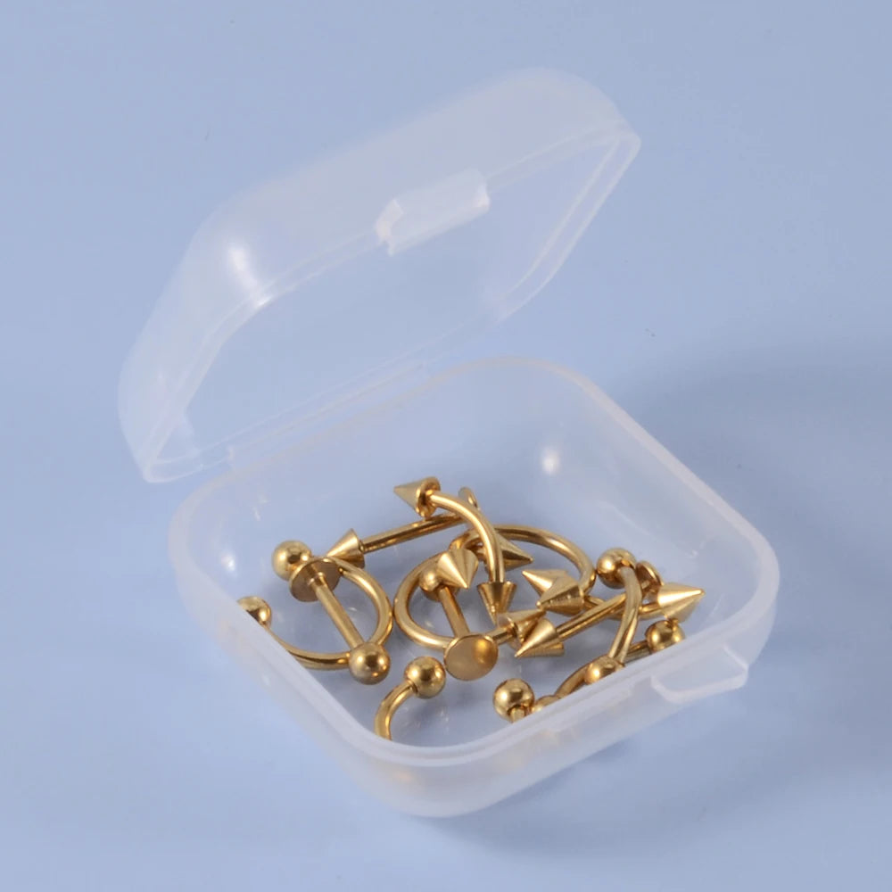 12pcs/Set Surgical Steel Silver Color Gold Plated Black Rainbow Ear Nose Eyebrow Labret Basic Piercing Jewelry Set 8mm