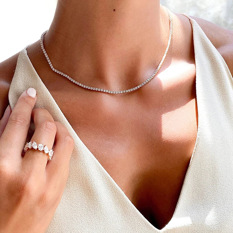 Smyoue 4/5mm Full Moissanite Necklace for Men Women Sparkling Lab Diamond Necklace Tennis Chain 925 Sterling Silver Fine Jewelry