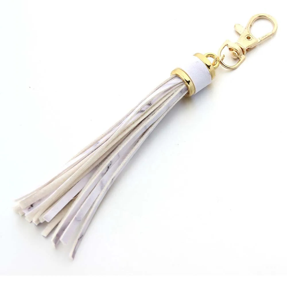 Hot selling copper alloy lobster buckle leather tassel pendant keychain bag accessories for women