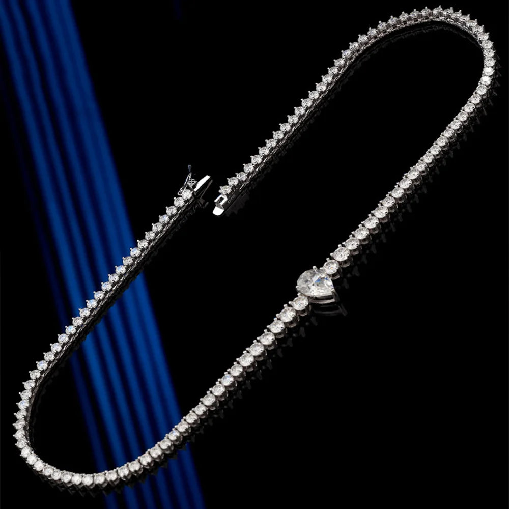 OEVAS 3-4.5mm Full Moissanite Tennis Necklace S925 Silver Lab Diamond Waterdrop Pendant For Women Party Fine Jewelry