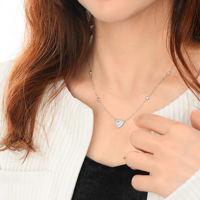 TY 0.8CT Moissanite 925 Sterling Silver Necklace for Women Heart Pendant Necklace D Color Shining Fine Jewelry Lab Diamond