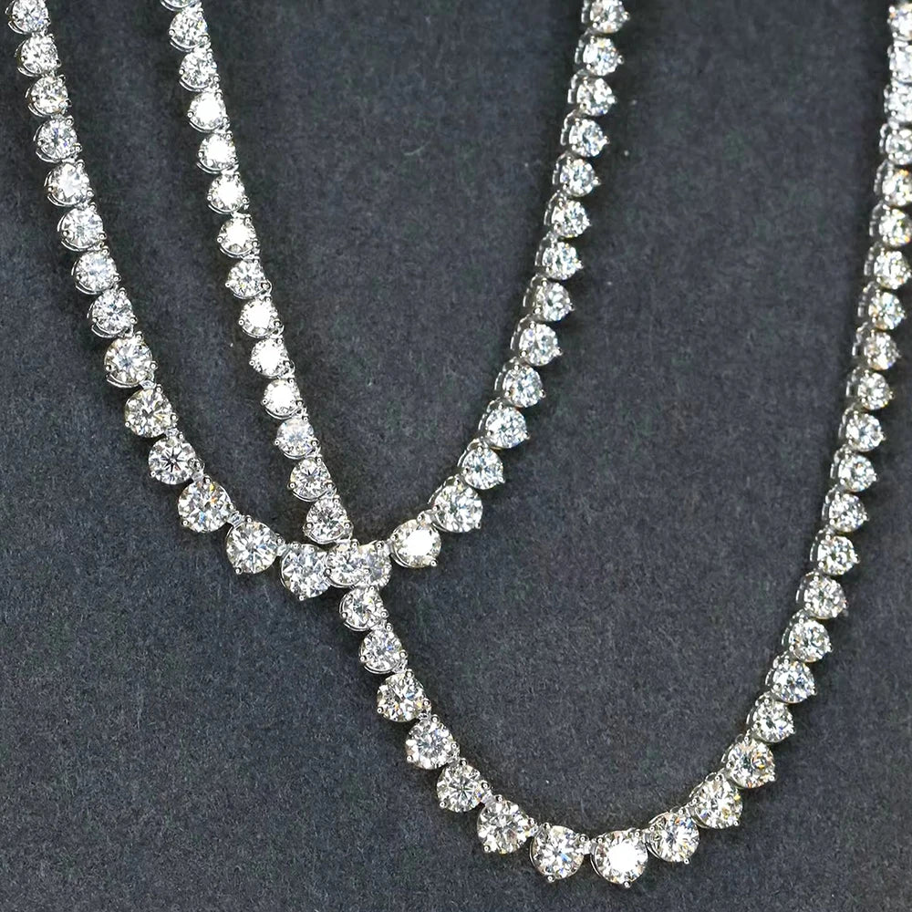3 Prongs D VVS1 Full Moissanite Tennis Necklace 925 Sterling Silver 3/4/5mm Diamond Chain with GRA Fine Jewelry for Women Man