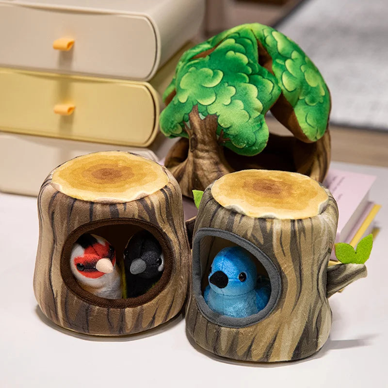 Creative Plush Tree House and Bird Doll Toys Simulation Stump Stuffed Cute Animal Doll Home Office Decor Funny Gift for Girls