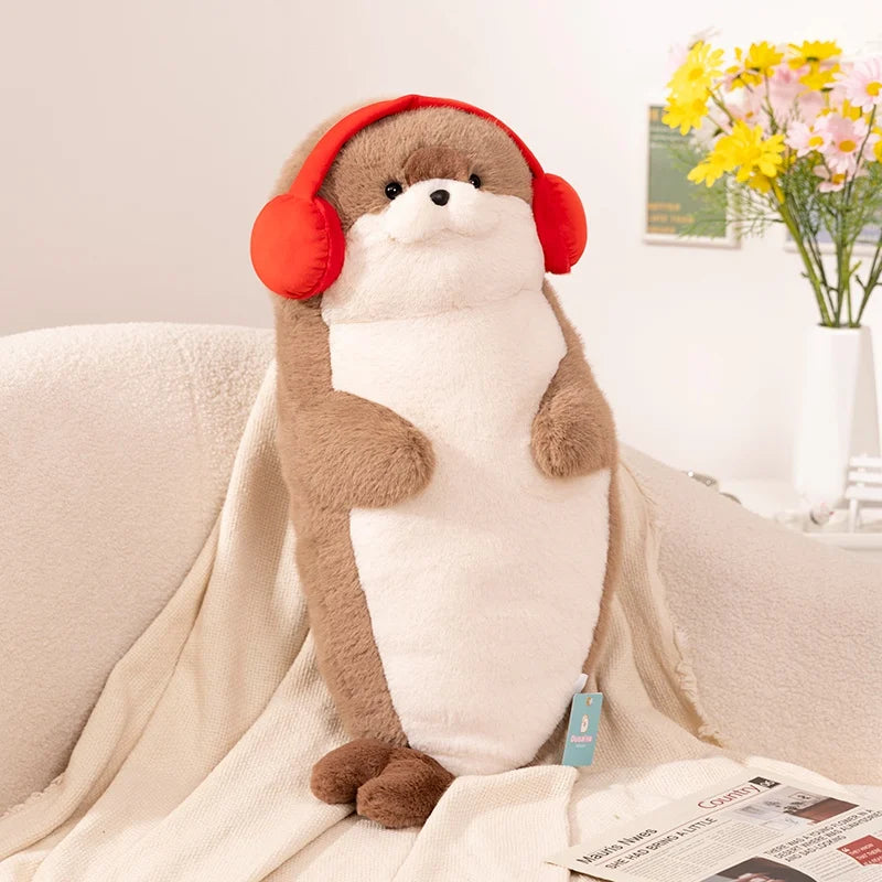High Quality Genuine Kawaii Cartoon Sea Creature Otter Plush Doll Pillow Headset Blue Seal Otter Stuffed Animal Birthday Gift