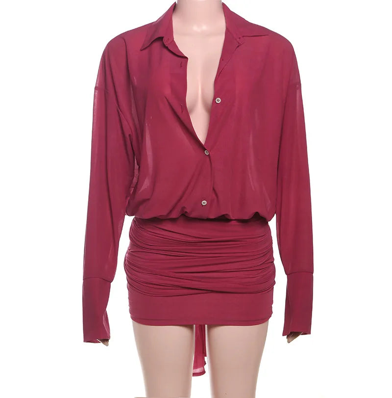Yellow Button Up Office Shirt Dresses for Women 2025 Summer Fashion Lapel Long Sleeve Sexy Y2K Bandage Bodycon Mini Dress Ladies