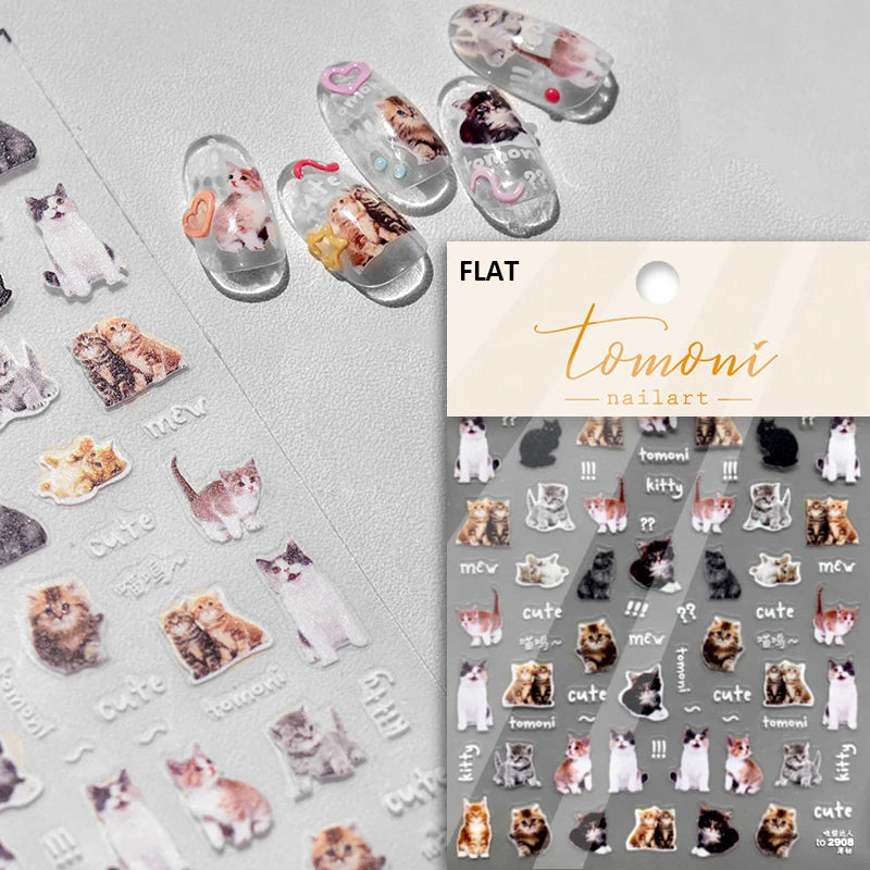 Lovely Dog Cat Animal Bunny 3D Soft Embossed Relief Self Adhesive Nail Art Stickers Cute Pretty Puppy Kitty Star Manicure Decals